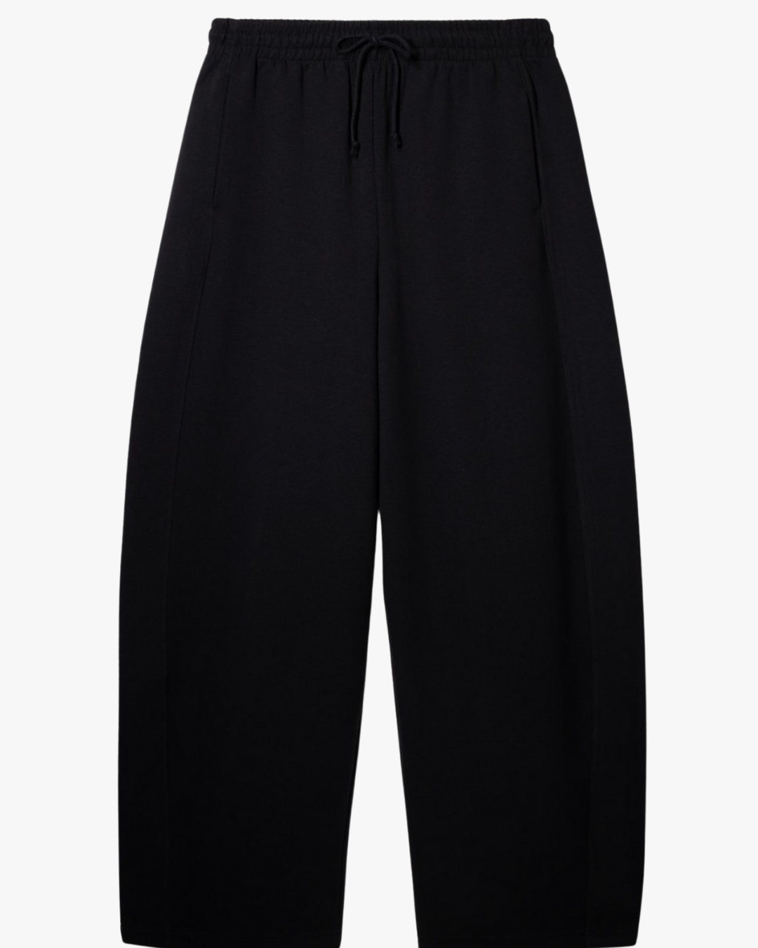 Riot Leveret Club Burrow Balloon Sweatpants in black. Features a rounded voluminous leg silhouette and a sharp ankle cinch in 500 GSM heavyweight French Terry.